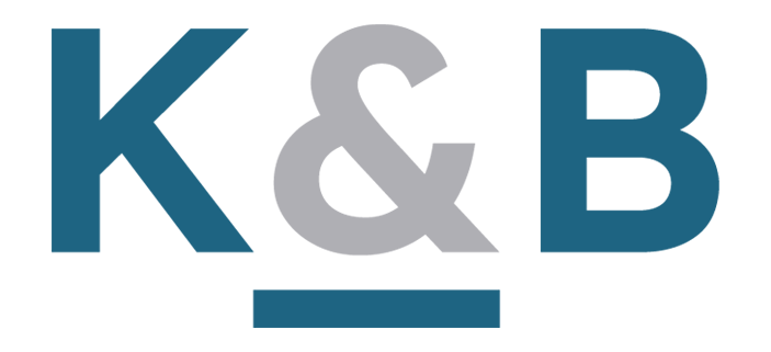 K & B logo in blue and grey